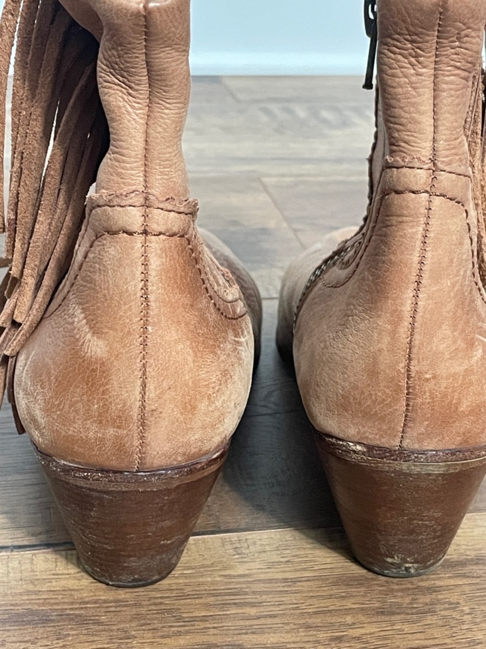 Sam Edelman Louie Tan Leather Fringe Ankle Boots Size 11 M - Picture 4 of 13